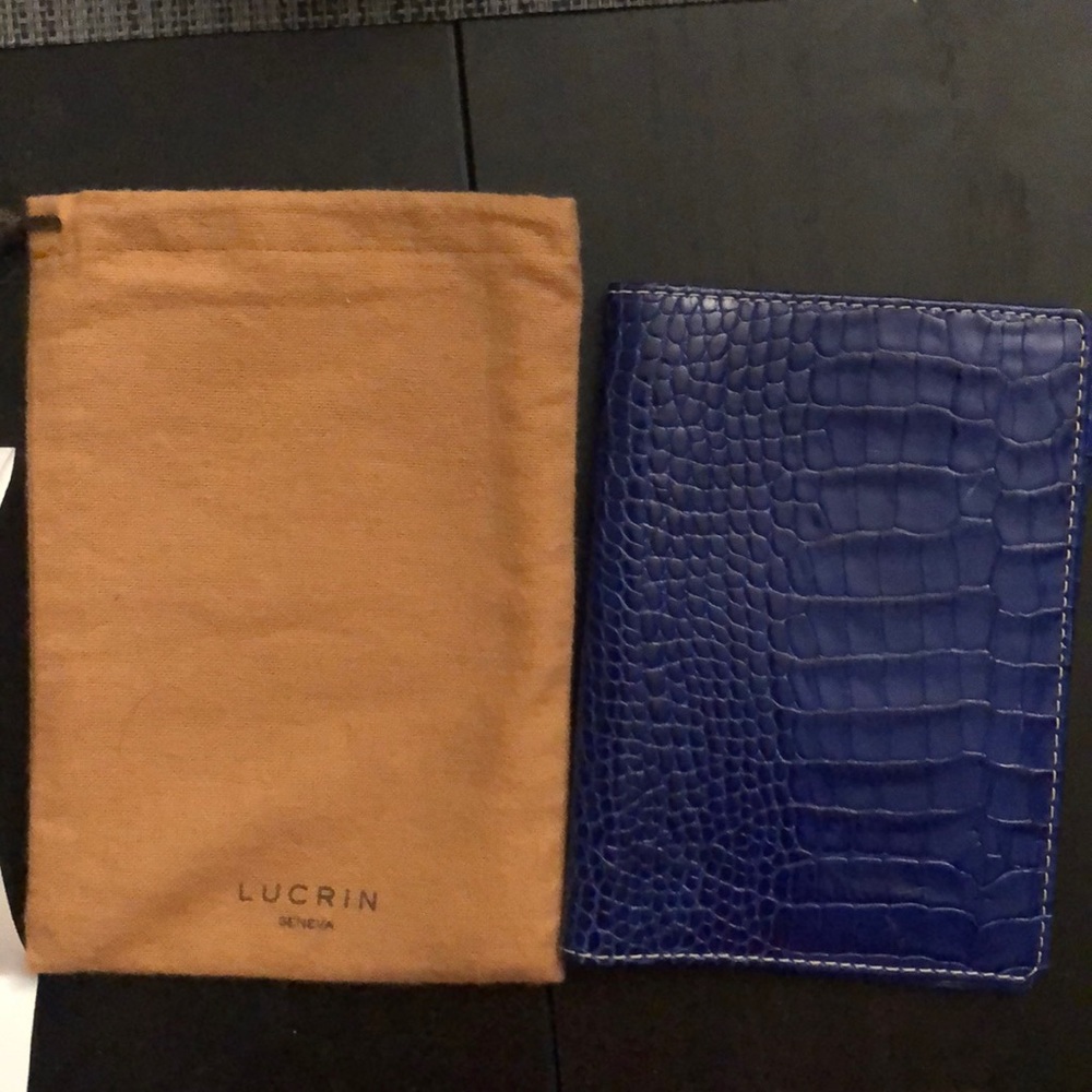 Blue Lucrin leather crocodile passport holder